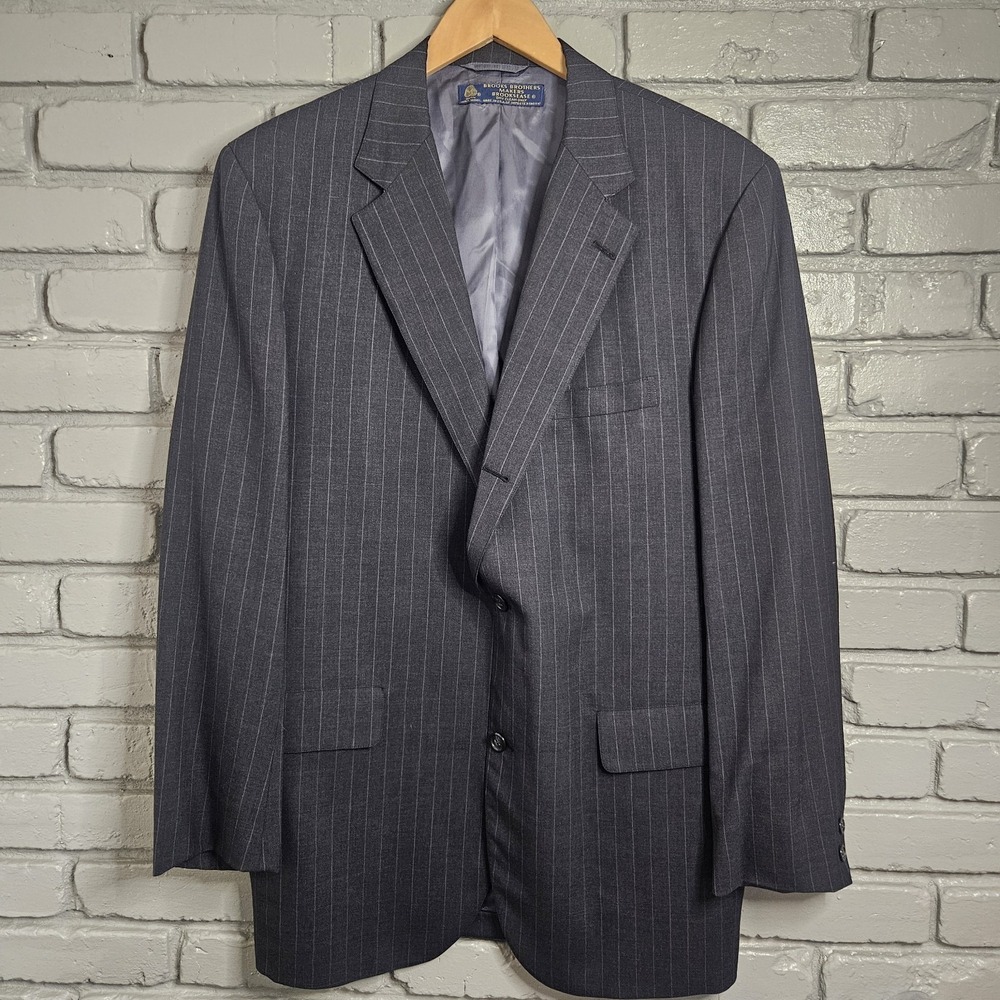 Vintage Brooks Brothers Mens Blazer 44L Makers Brooksease Jacket Pinstripe Grey